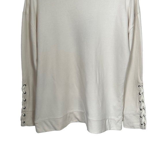 Joe's Collection Women's Sz S Cream Sweater Distressed Hem Lace Up Sleeve NWT - Picture 3 of 9